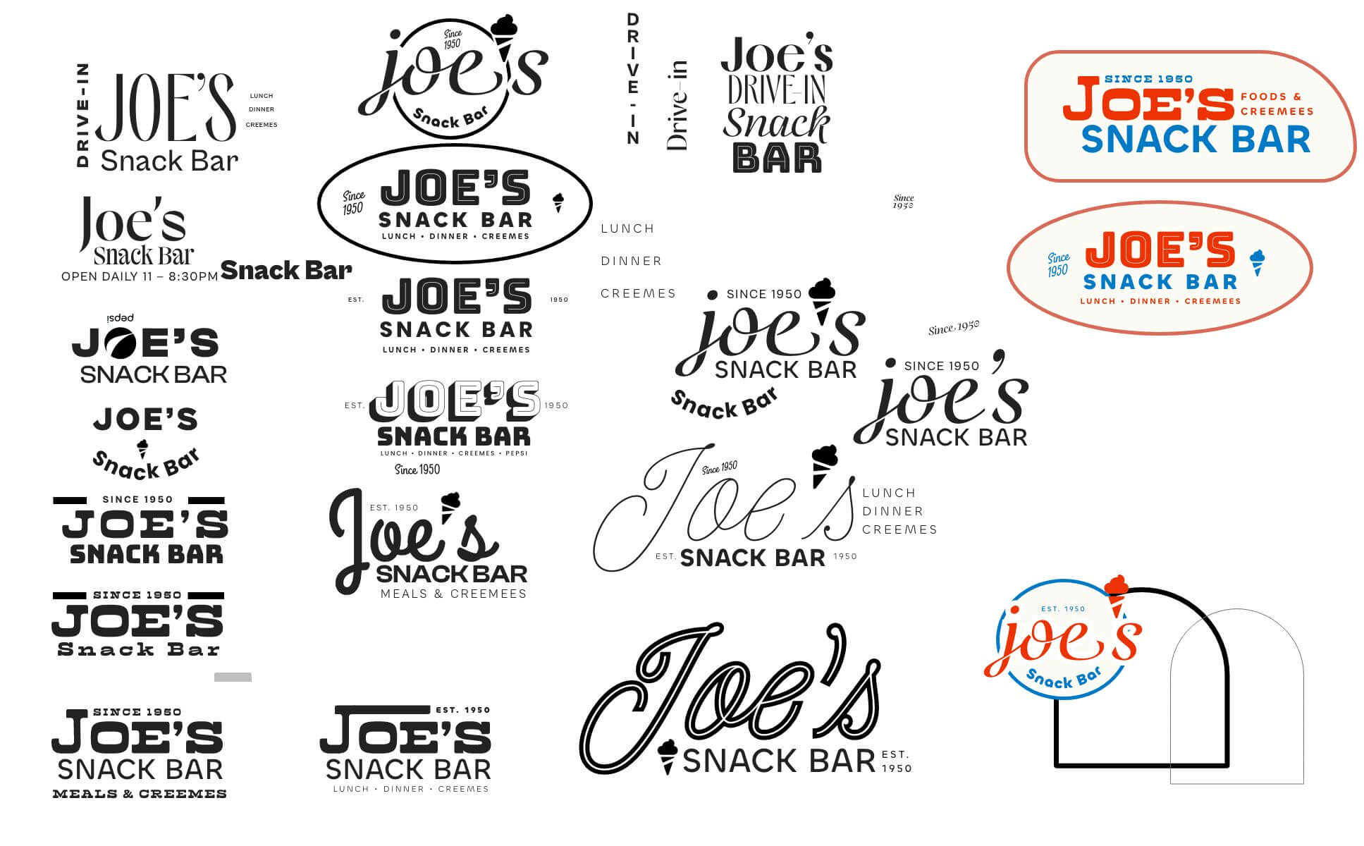 Screenshot from a design scratchpad containing 10s of different font selections and variaitions.
