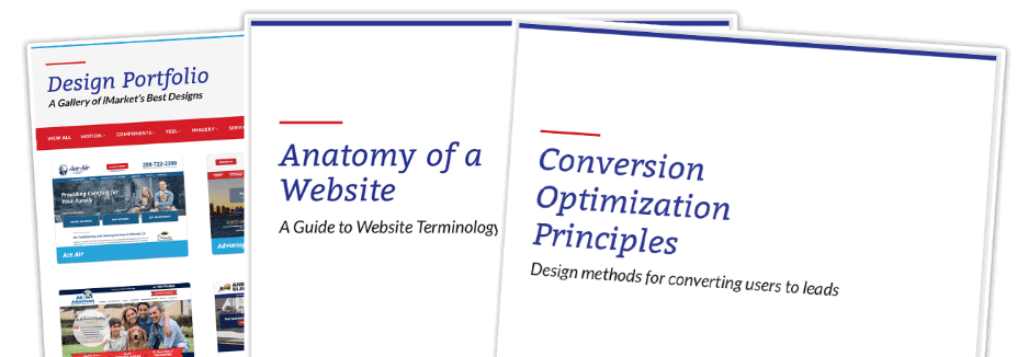 3 covers of governance documentation. They read Design portfolio, Anatomy of a website, and  Conversion optimization principles