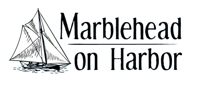logo reading Marblehead on Harbor with an illustrated image of a schooner boat