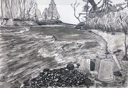 Drying Sap Buckets By River