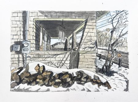 Side Of Craftsman Home In Winter