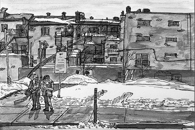 montreal women near residential homes in winter