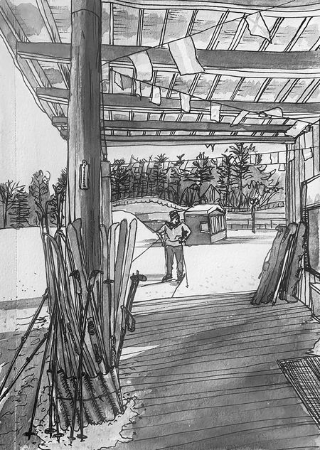 Craftsbury Nordic Overhang Flags Skier