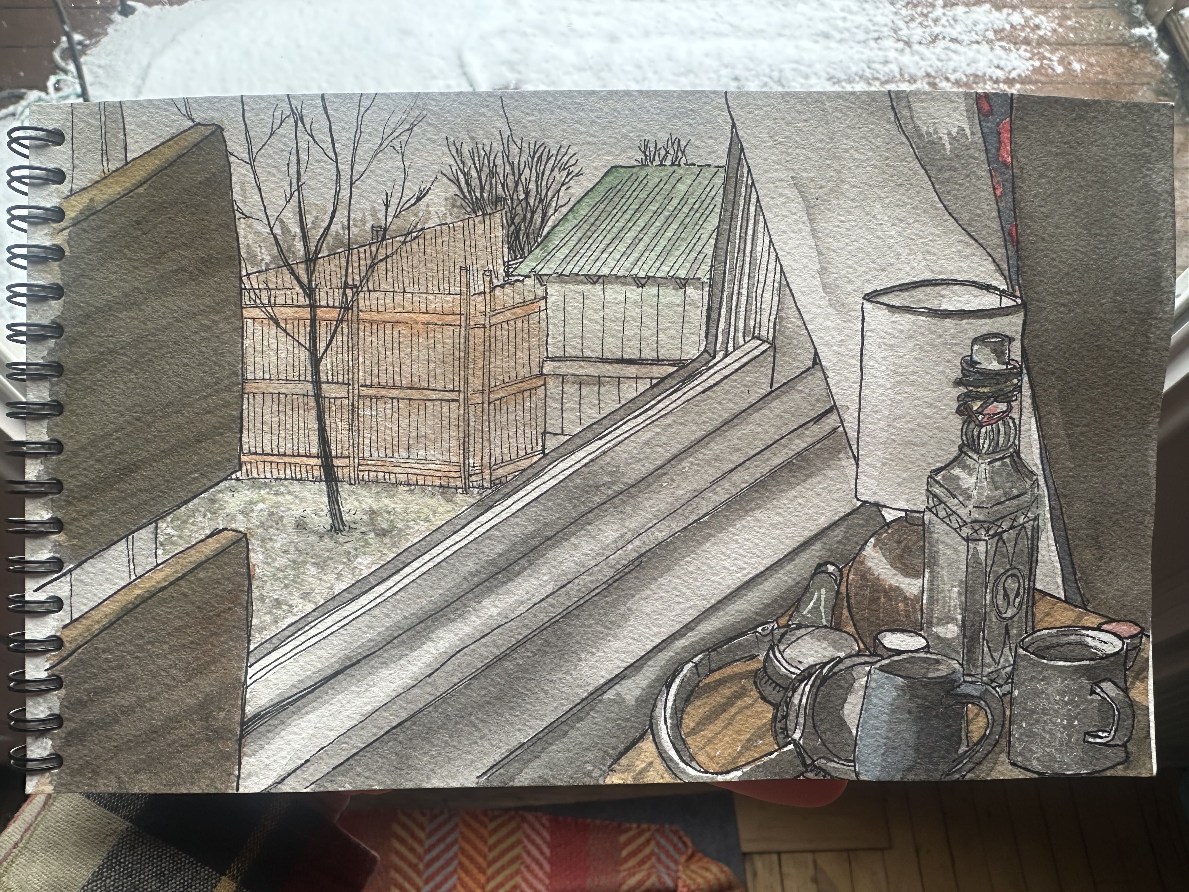 Gouache painting of a mobile station sign in front of city market, a grocery store co-op in Burlington, Vermont during golden hour