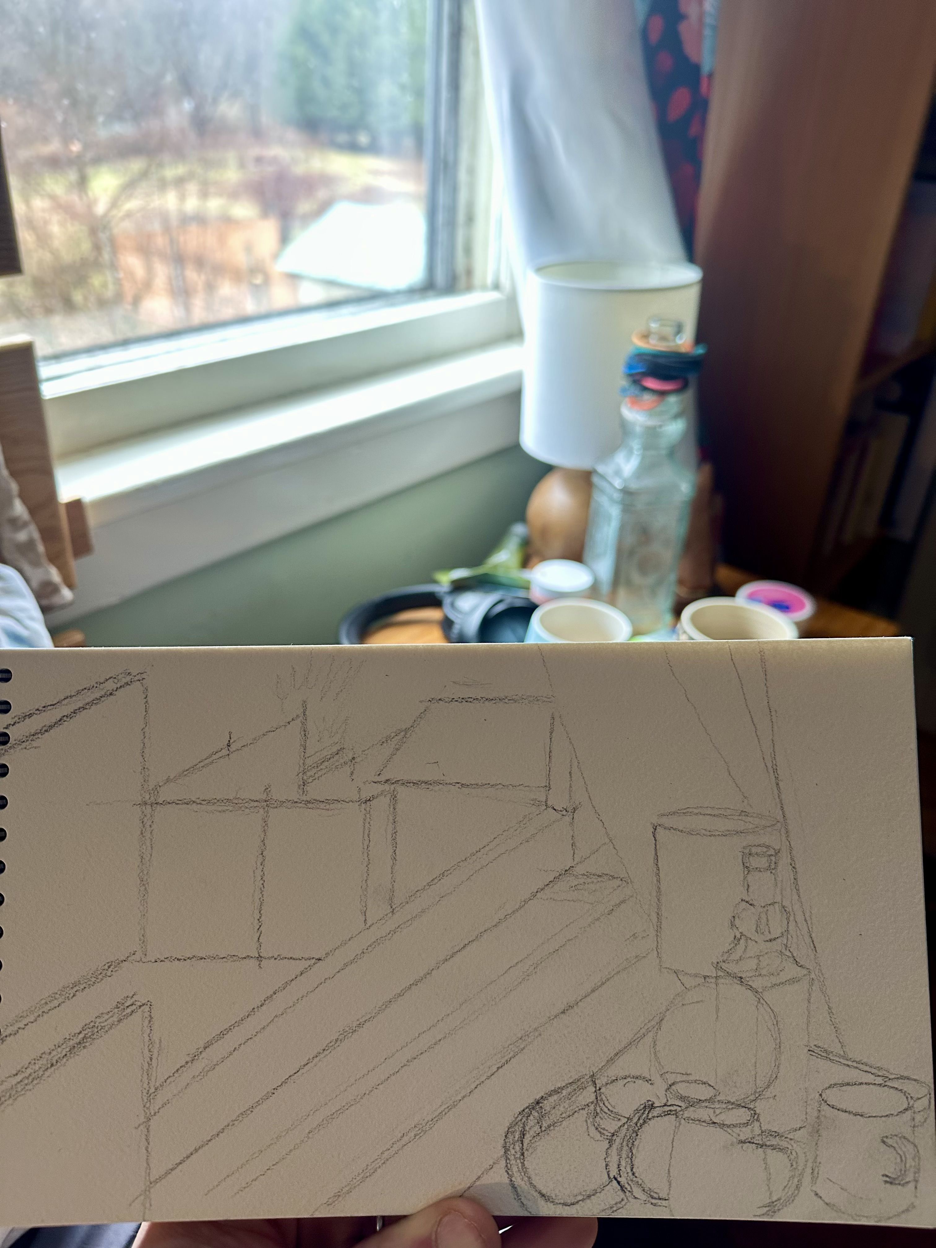 Gouache painting of a mobile station sign in front of city market, a grocery store co-op in Burlington, Vermont during golden hour