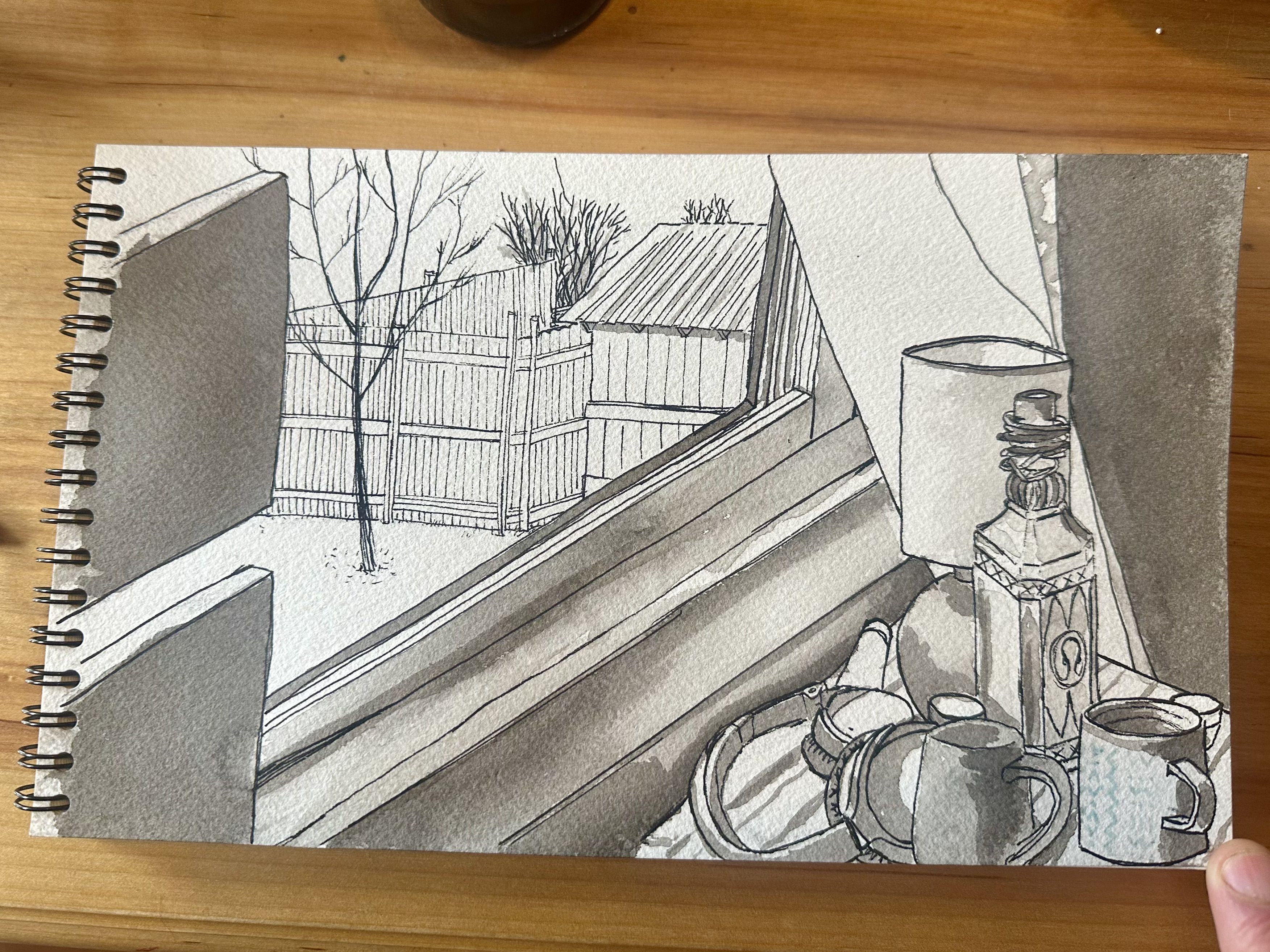 Gouache painting of a mobile station sign in front of city market, a grocery store co-op in Burlington, Vermont during golden hour