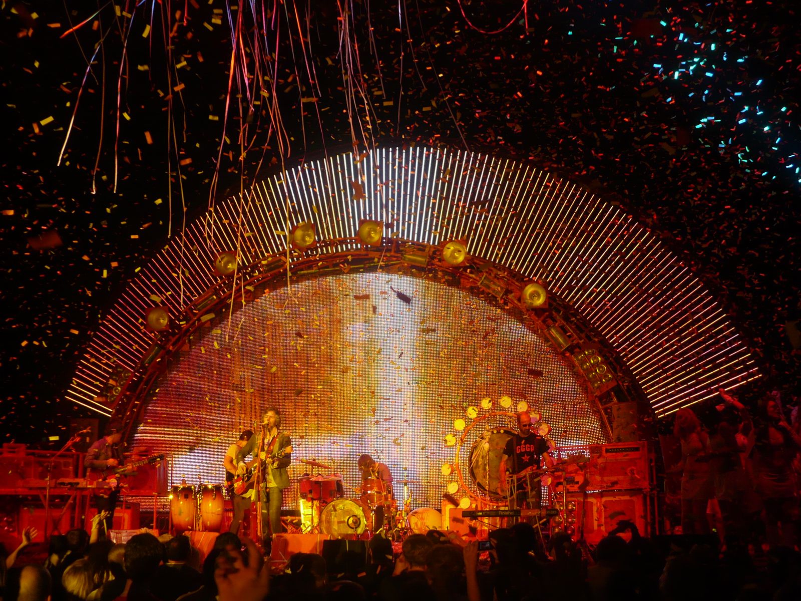 The Flaming Lips on stage at night