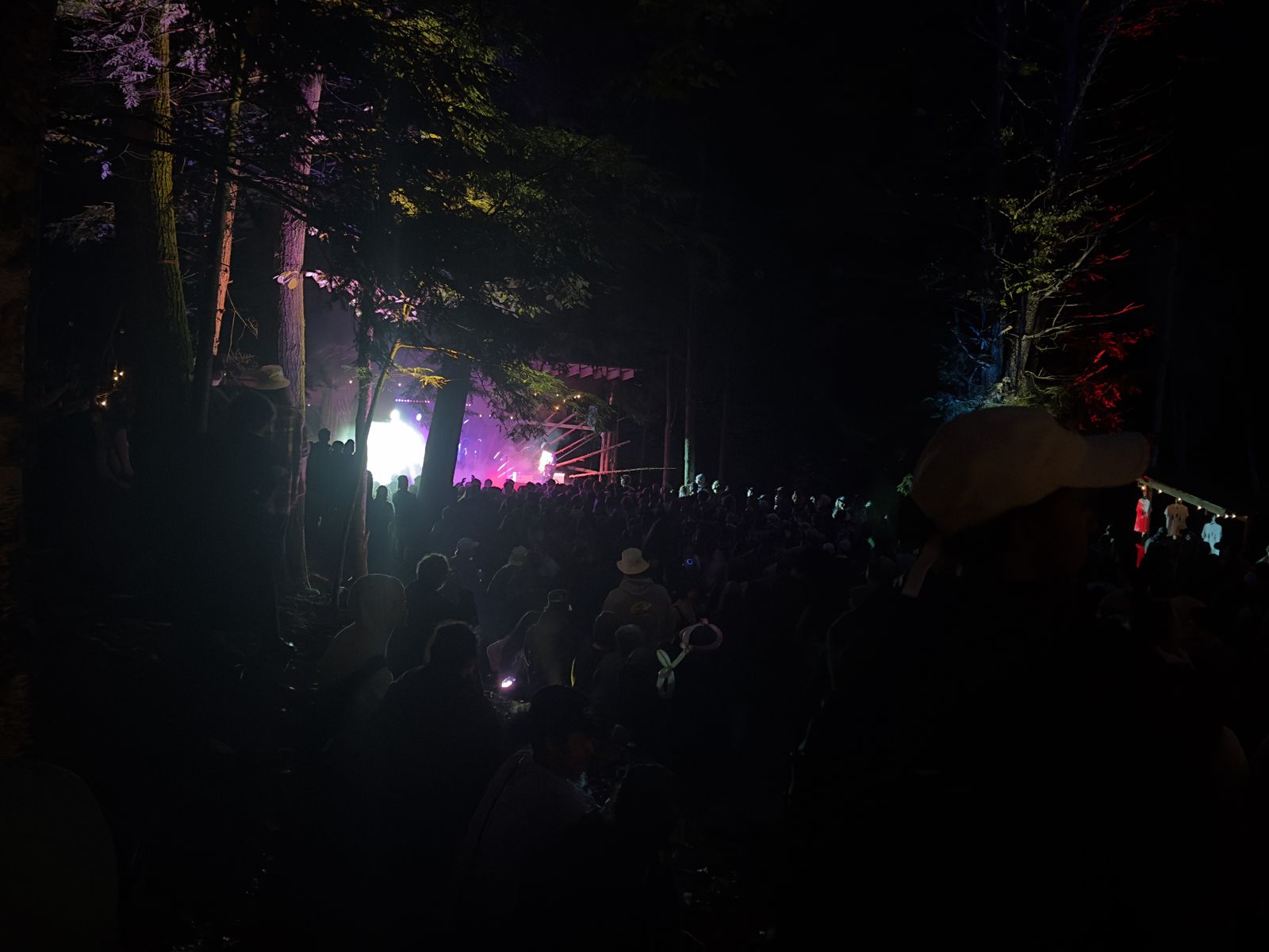 Night photo of the band with lights blinding the camera