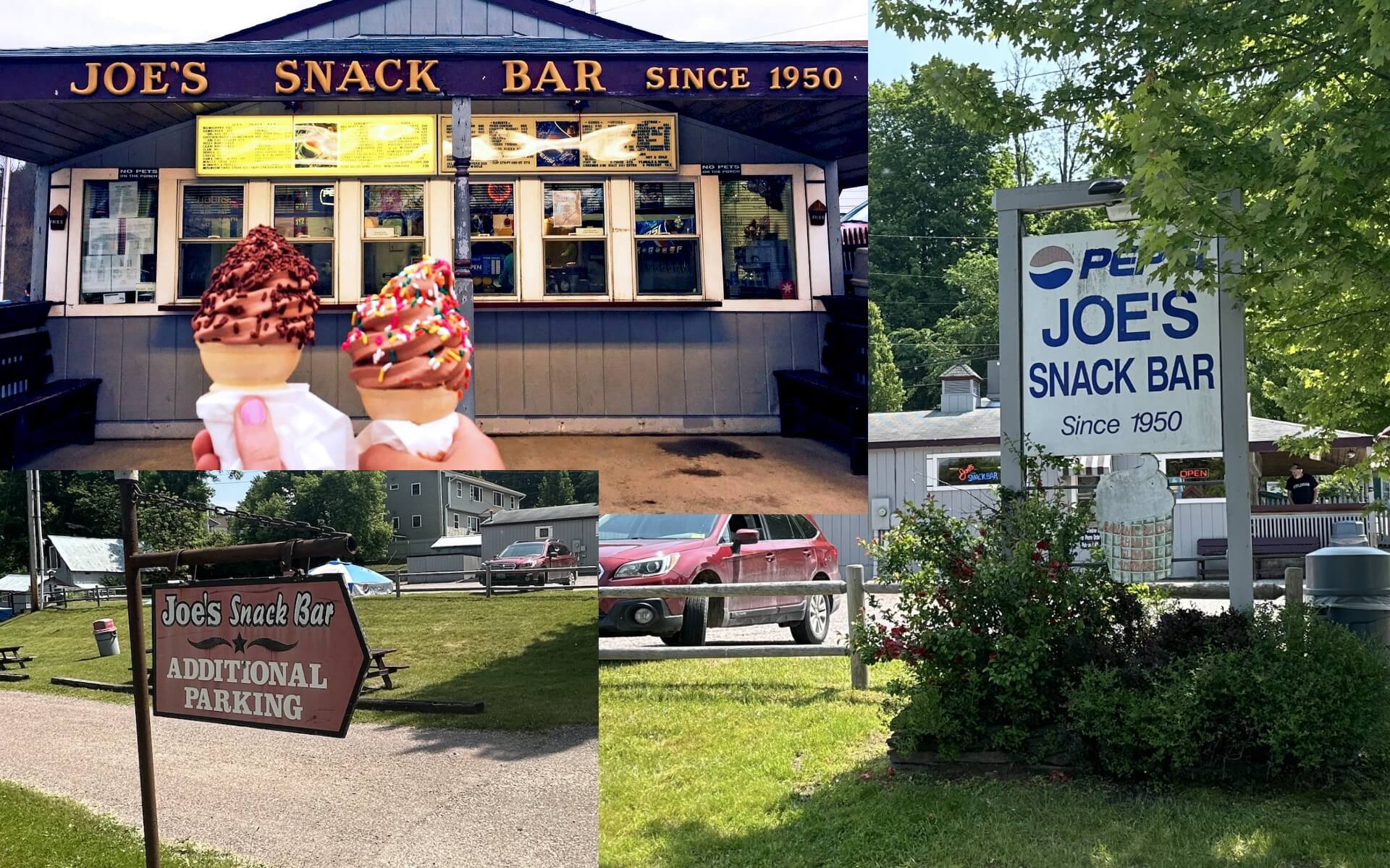 3 signs: one printed on the entrance of the building, one tall one by the road, and one by a lower parking lot.