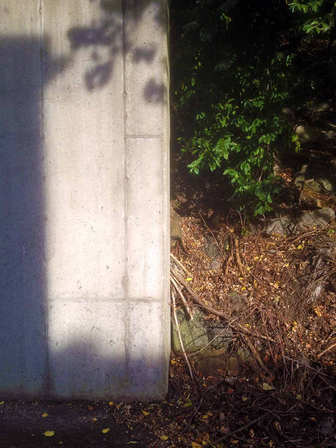 a cement pier on a dirt bank