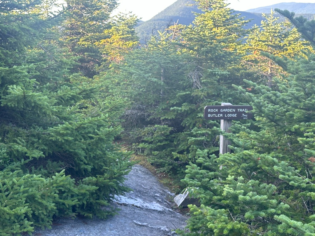 Rock Garden Trail sign: Butler Lodge .7mi