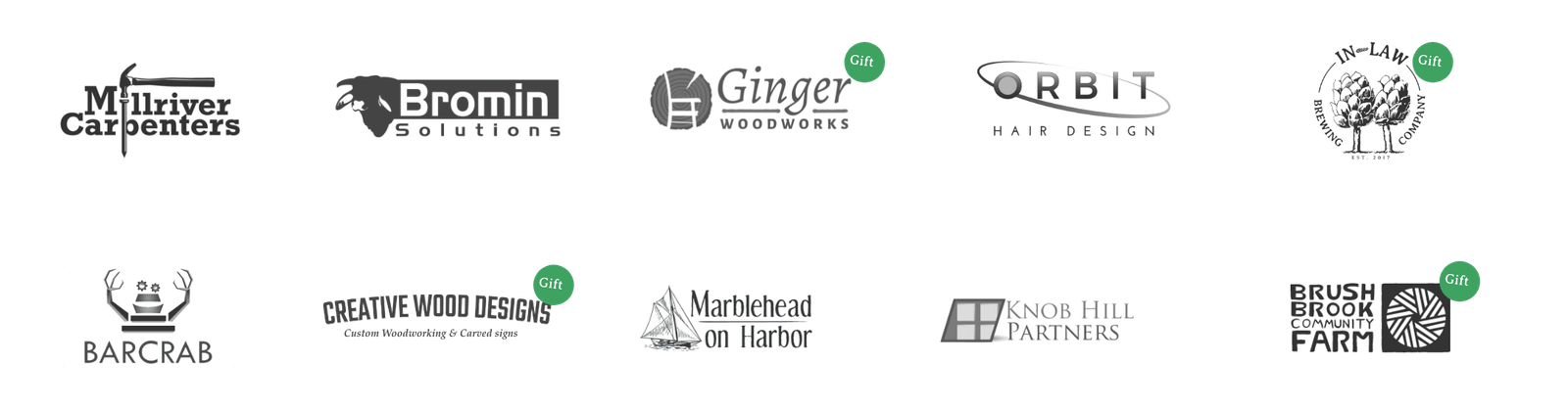 Ten logos I’ve created for small businesses, 4 of which were done in the gift