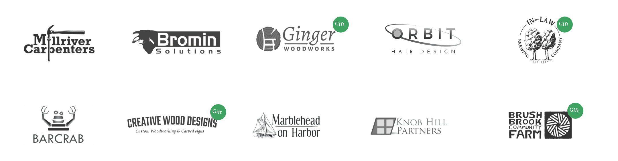 Ten logos I’ve created for small businesses, 4 of which were done in the gift