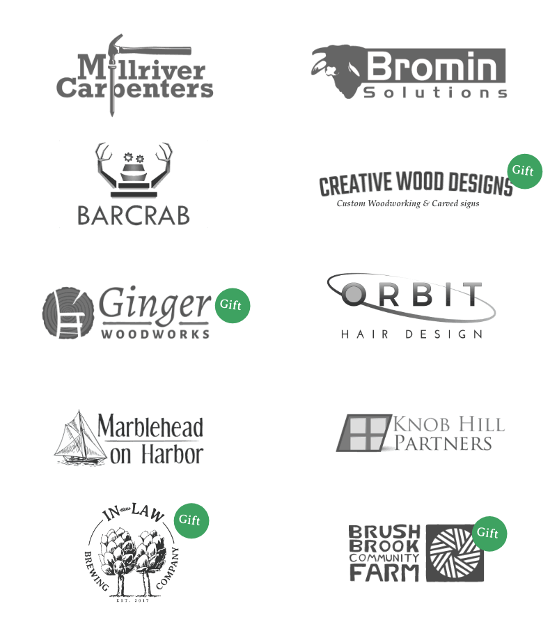 Ten logos I’ve created for small businesses, 4 of which were done in the gift